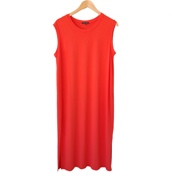 Eileen Fisher Orange Sleeveless Midi Dress Crewneck Shift Size Medium - Picture 8 of 9
